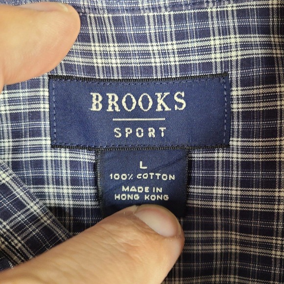 Brooks Sport Shirt Men's‎ Large Blue White Plaid Button Down 100% Cotton - Picture 3 of 12